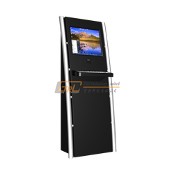 Self hotel check-in / information kiosk with touchscreen and metal keyboard