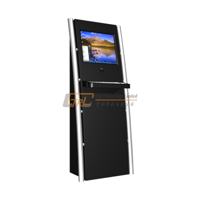 Self hotel check-in / information kiosk with touchscreen and metal keyboard