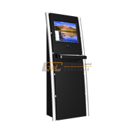 Self hotel check-in / information kiosk with touchscreen and metal keyboard